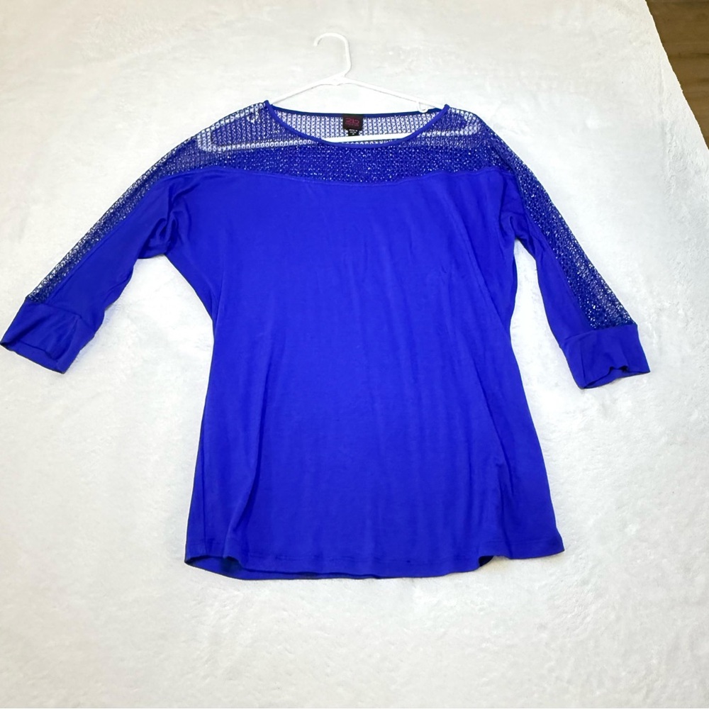 Bebe Royal Blue Long Sleeve Top with Mesh Detail